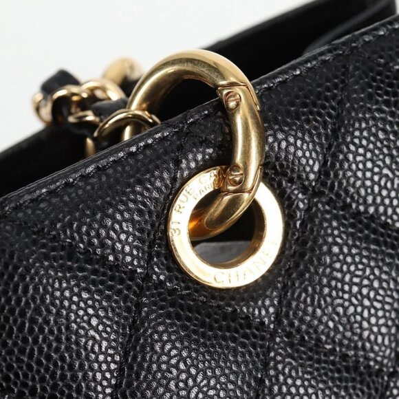 CHANEL Matelasse COCO Mark Chain Bag Grained Calf Skin Black Gold CC Auth PP623M - Picture 8 of 16